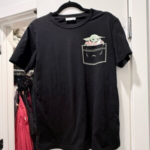 Black Graphic Tee with Pocket Design